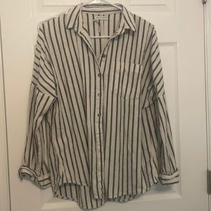 Urban Outfitters Navy & Cream Linen Striped Button up